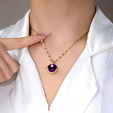 14K Gold-Plated Zircon Purple Rose Necklace - beautiful Rose Necklace