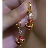 14K Gold-Plated Zircon Red Ball Earrings - elegant Ball Earrings