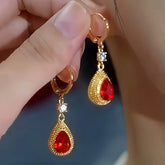 14K Gold-Plated Zircon Red Crystal Drop Earrings - elegant Crystal Drop Earrings