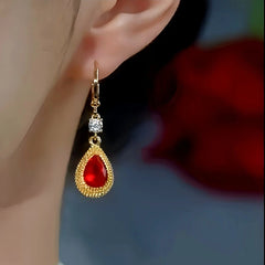 Close-up detail of the sparkling zircons and plating on the Crystal Drop Earrings