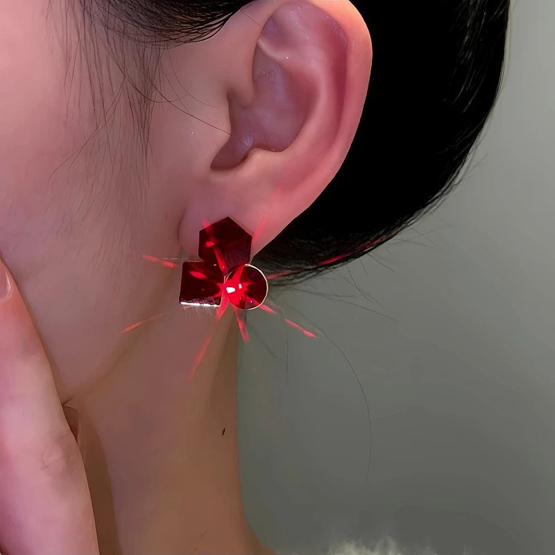 14K Gold-Plated Zircon Red Crystal Stud Earrings - elegant Crystal Stud Earrings