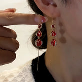 14K Gold-Plated Zircon Red Crystal Tulip Flower Threader Earrings - elegant Flower Threader Earrings