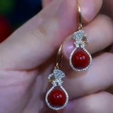 14K Gold-Plated Zircon Red Pearl Ear Hook Earrings - elegant Ear Hook Earrings