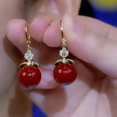 14K Gold-Plated Zircon Red Pearl Earrings - elegant Red Pearl Earrings