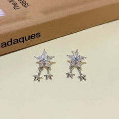 Angled view of the 14K Gold-Plated Zircon Romantic Star Earrings