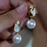 14K Gold-Plated Zircon Rose Pearl Earrings - elegant Pearl Earrings