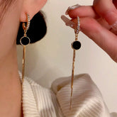 14K Gold-Plated Zircon Round Plate Tassel Earrings - elegant Tassel Earrings