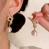 14K Gold-Plated Zircon Snake-Shaped Pearl Earrings - elegant Snake Pearl Earrings