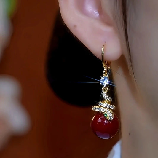 14K Gold-Plated Zircon Snake-Shaped Pearl Earrings - elegant Pearl Earrings