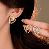 14K Gold-Plated Zircon Snake Heart Stud Earrings - elegant Heart Stud Earrings