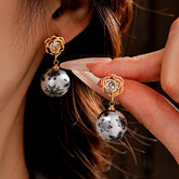 14K Gold-Plated Zircon Snowflake Bead Earrings - elegant Snowflake Earrings