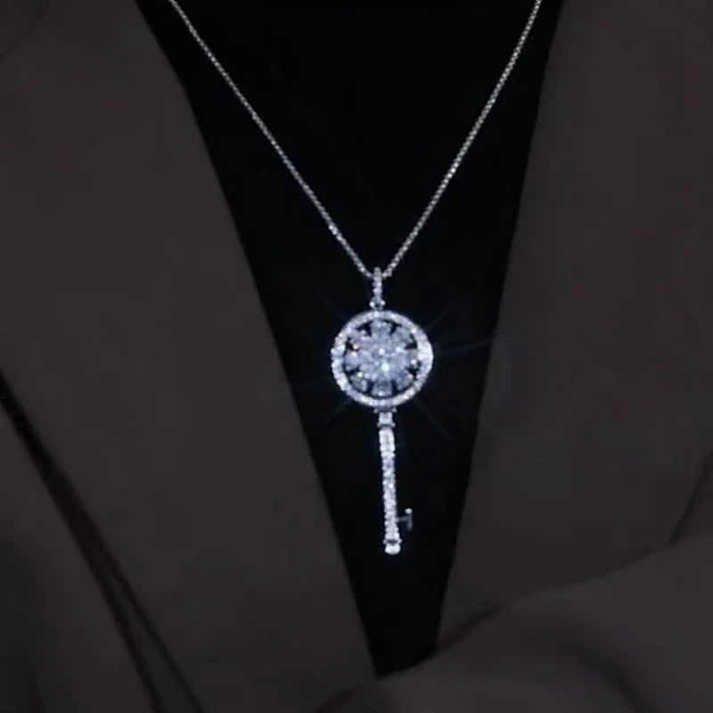 14K Gold-Plated Zircon Snowflake Heart Lock Necklace - beautiful Lock Necklace