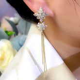 14K Gold-Plated Zircon Snowflake Long Tassel Earrings - elegant Tassel Earrings
