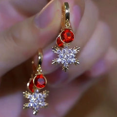 14K Gold-Plated Zircon Snowflake Tassel Earrings - elegant Snowflake Tassel Earrings