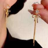 14K Gold-Plated Zircon Star Bow Tassel Earrings - elegant Bow Tassel Earrings