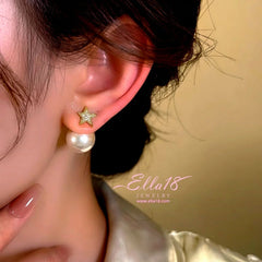 Close-up detail of the sparkling zircons and plating on the Pearl Earrings