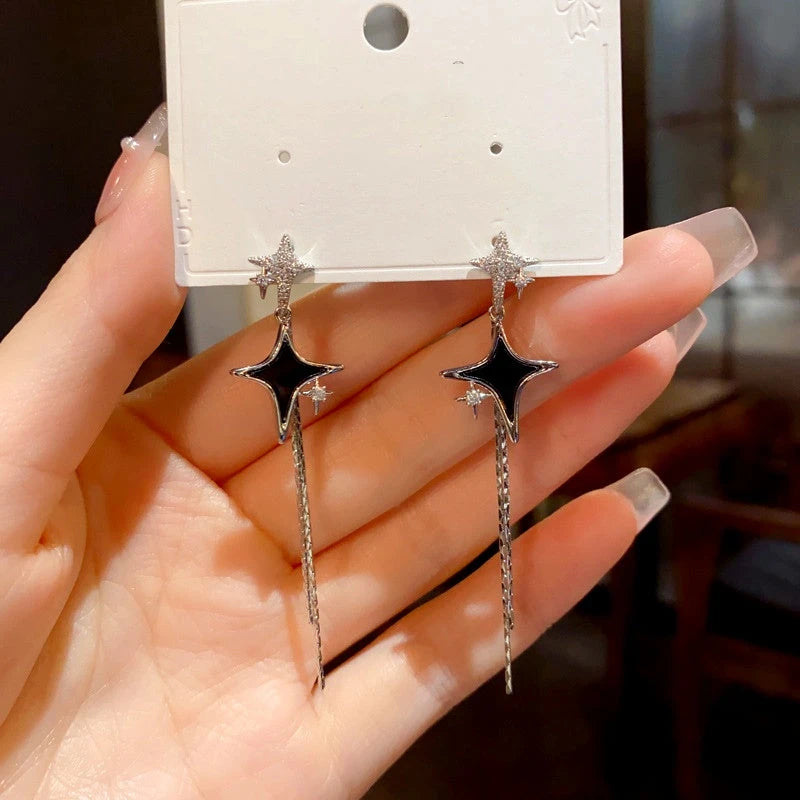 Close-up detail of the sparkling zircons and plating on the Tassel Earrings