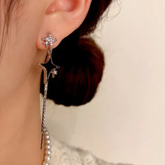 14K Gold-Plated Zircon Star Tassel Earrings - elegant Tassel Earrings