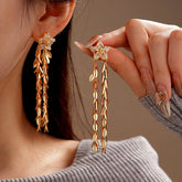 14K Gold-Plated Zircon Star Wheat Tassel Earrings - elegant Tassel Earrings