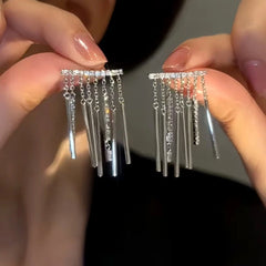 14K Gold-Plated Zircon Tassel Earrings - elegant Zircon Tassel Earrings