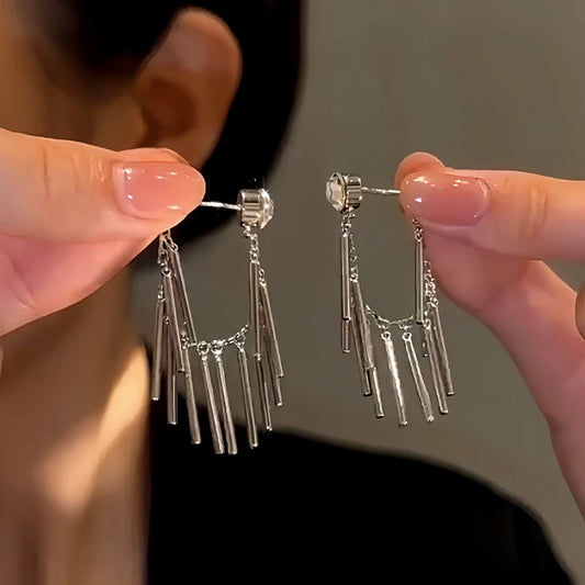 14K Gold-Plated Zircon Tassel Earrings - elegant Tassel Earrings