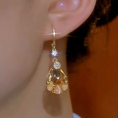 14K Gold-Plated Zircon Tear Drop Earrings - elegant Tear Drop Earrings