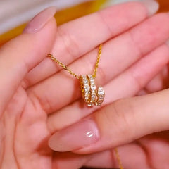 Detailed view of the 14K Gold-Plated Zircon Temperament Pendant Necklace chain and pendant