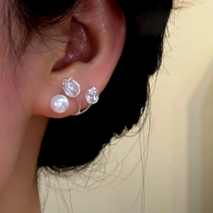 Angled view of the 14K Gold-Plated Zircon Tulip Flower Pearl Jacket Earrings