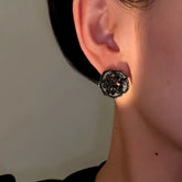 14K Gold-Plated Zircon Vintage Black Flower Earrings - elegant Black Flower Earrings