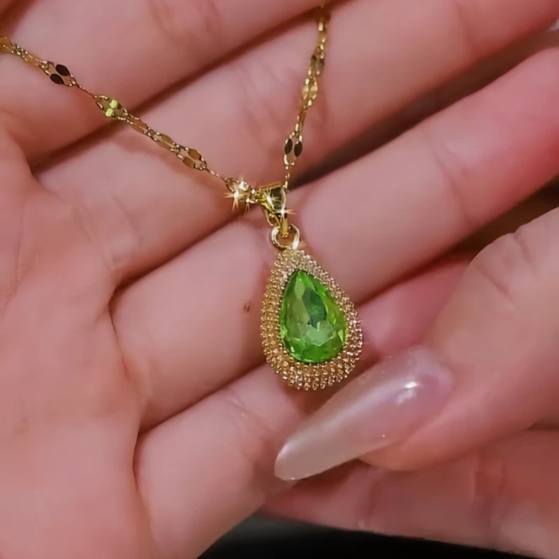 Close-up of the pendant and clasp on the Water Drop Necklace