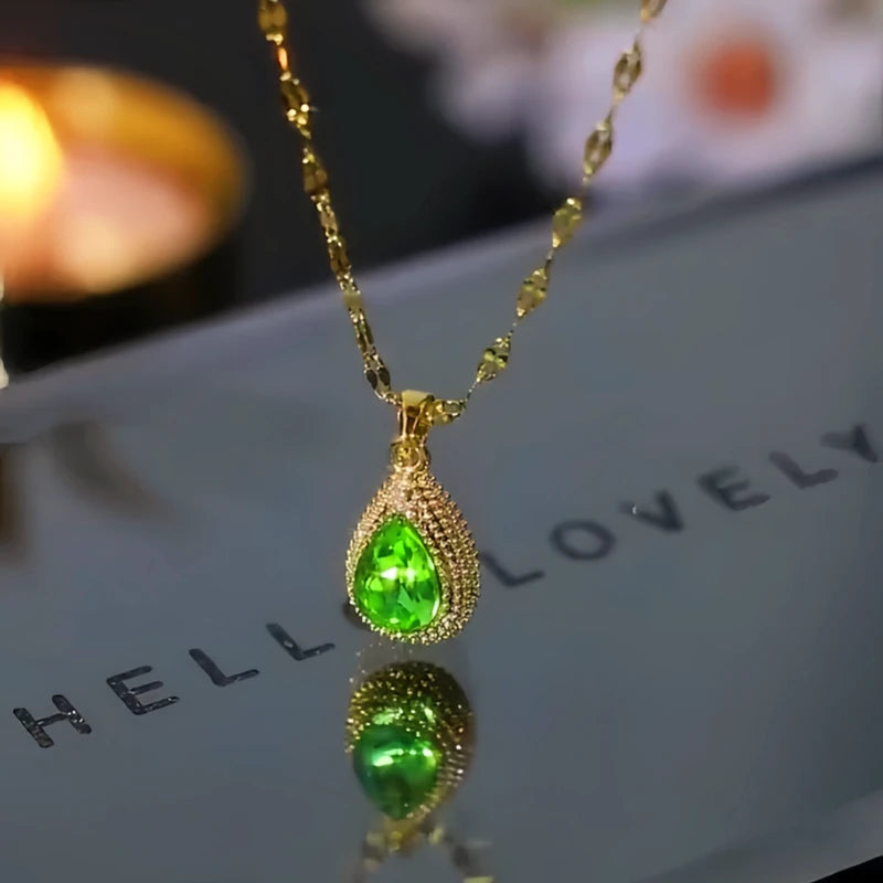 Detailed view of the 14K Gold-Plated Zircon Water Drop Durian Pendant Necklace chain and pendant