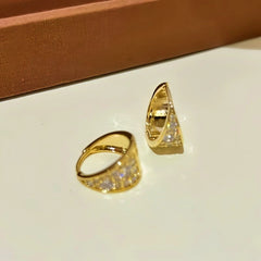 Close-up detail of the sparkling zircons and plating on the Water Drop Earrings