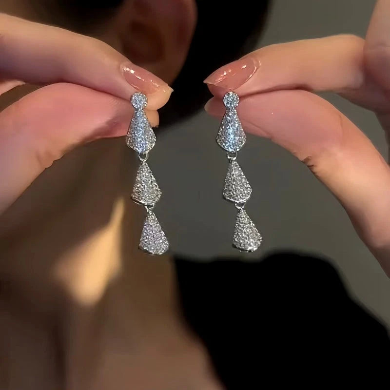 14K Gold-Plated Zircon Water Drop Earrings - elegant Water Drop Earrings