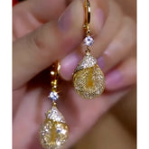 14K Gold-Plated Zircon Water Drop Earrings - elegant Water Drop Earrings