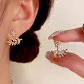 14K Gold-Plated Zircon Wheat Earrings - elegant Wheat Jacket Earrings