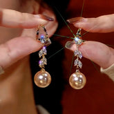14K Gold-Plated Zircon Wheat Pearl Earrings - elegant Pearl Earrings