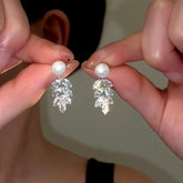 14K Gold-Plated Zircon Wheat Tassel Pearl Earrings - elegant Pearl Earrings