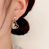 14K Gold-Plated Zircon & Cat's Eye Stone Heart Earrings - elegant Cat's Eye Heart Earrings