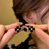 14K Gold-plated Black Flower Earrings - elegant Black Flower Earrings