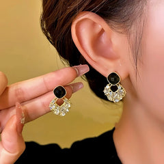 14K Gold-plated Black Zircon Diamond Earrings - elegant Black Zircon Earrings