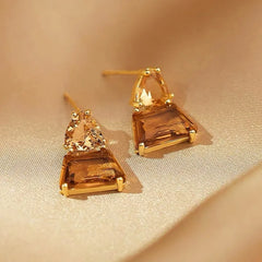 Close-up detail of the sparkling zircons and plating on the Brown Crystal Earrings