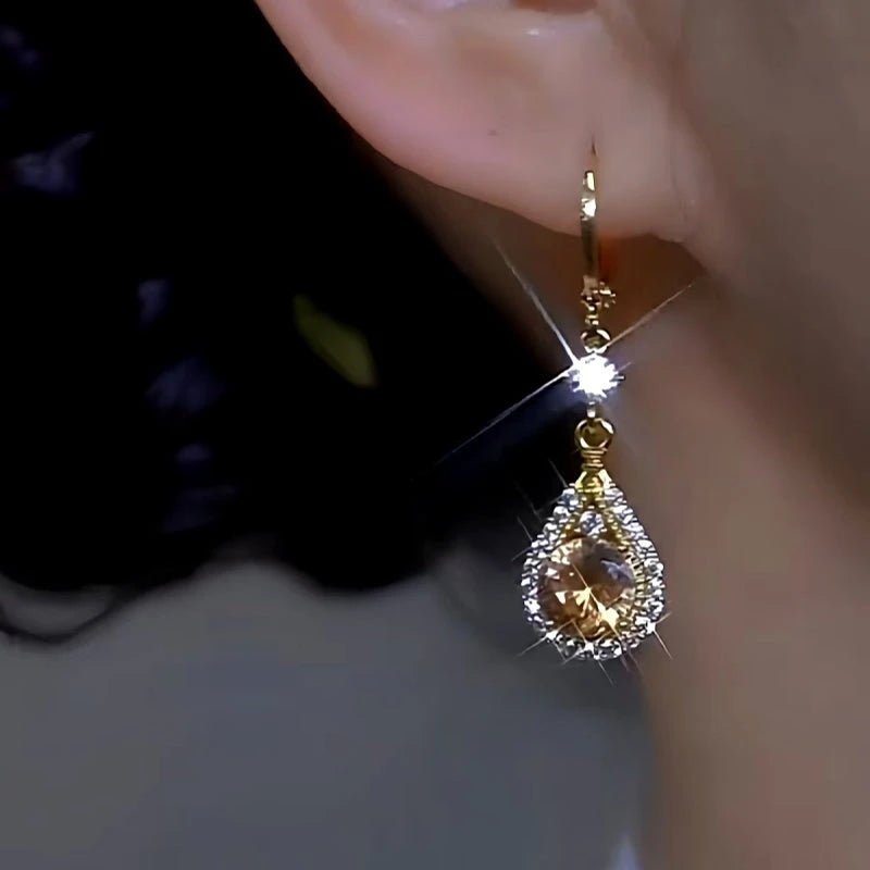 Close-up detail of the sparkling zircons and plating on the Brown Diamond Earrings