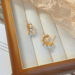 14K Gold-plated C-Shaped Bead Earrings - elegant C-Shaped Bead Earrings