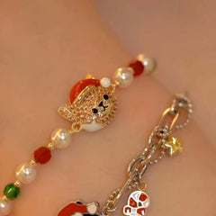 Close-up of the clasp and charm details on the Christmas Cat Bracelet