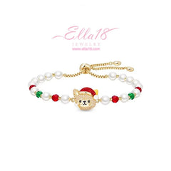 14K Gold-plated Christmas Cat Colored Beaded Bracelets - chic Christmas Cat Bracelet