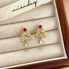 Close-up detail of the sparkling zircons and plating on the Christmas Tree Diamond Earrings