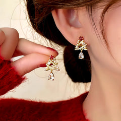14K Gold-plated Christmas Diamond Tree Earrings - elegant Christmas Tree Diamond Earrings