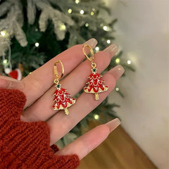 Close-up detail of the sparkling zircons and plating on the Zircon Christmas Tree Earrings