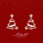 14K Gold-plated Daimond Christmas Tree Earrings - elegant Diamond Christmas Tree Earrings