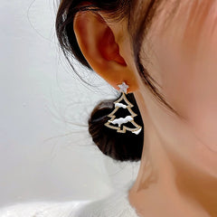 Close-up detail of the sparkling zircons and plating on the Diamond Christmas Tree Earrings